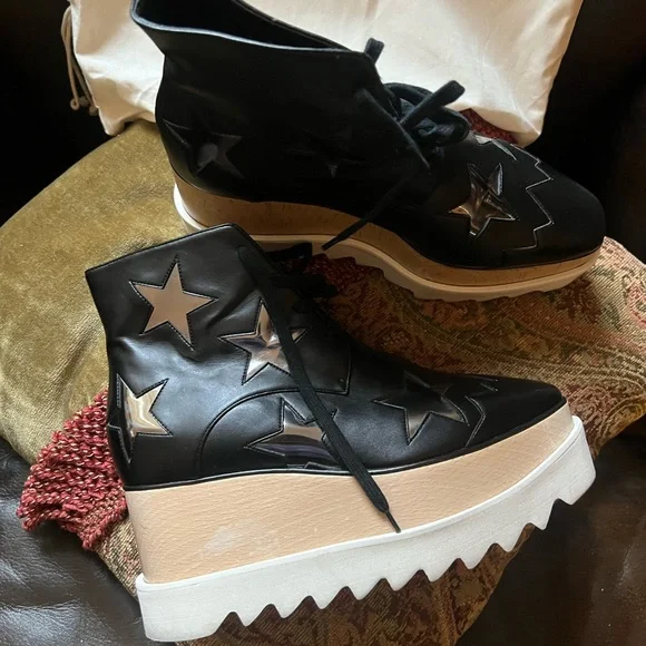 Stella McCartney Vegetarian Leather Patterned Lace-Up Boots Size 5.5 - Picture 3 of 14